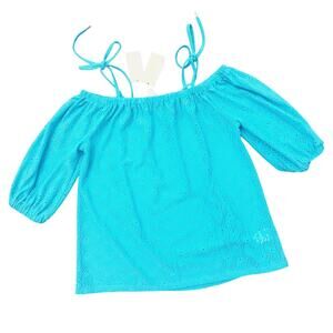 Michael Kors Women Turquoise Eyelet Jersey Relaxed Off-The-Shoulder Top Size XS